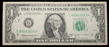 1963-B One Dollar Barr Note Federal Reserve Note Green Seal