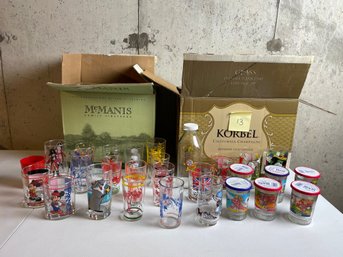 BOX LOT, Collectible & Cartoon Tumblers/Jelly Jars, Dragon Tales, Mickey Mouse, Charlie Brown, Robinhood, MORE