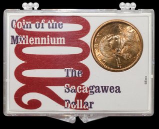 2000-P Coin Of The Millennium The Sacagawea Dollar In Original Acrylic Snap Lock Box
