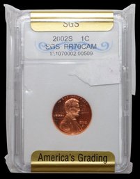 2002-S Lincoln One Cent Coin IC SGS PR70CAM America's Grading