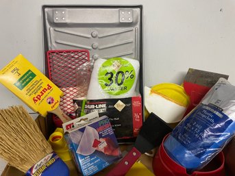 2nd Painter's Box Lot With New  Roller Pan, New Paintbrush, Drop Cloth, Etc