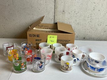 Vintage Glass & Milk Opaque Mugs & Childrens Dishware, Smokey Bear, Daisy, Mickey Mouse, Garfield, MORE!