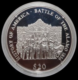 $20 .999 Silver Republic Of Liberia Coin History Of America Battle Of The Alamo