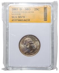 2003-D 25C Washington Quarter Missouri SGS MS70