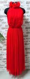 Dramatic High Neck Red Maxi Dress With Collar Embellishment By Lovely Grace Size S