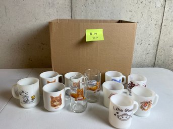 Vintage Glass & Ceramic Mugs, Snoopy, Morris Cat (9 Lives), Tony The Tiger, MORE