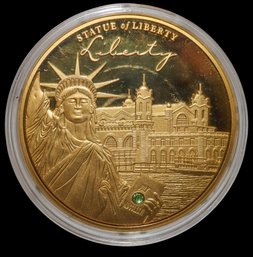 2014 Statue Of Liberty Commemorative Coin Layered In 24k Gold With Swarovski Crystal Accent
