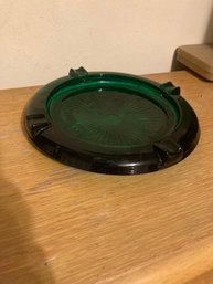 Mid Century Green Glass Ashtray