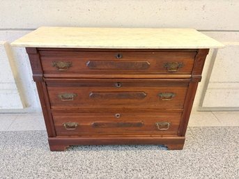Antique Late 19th Century Victorian East Lake Style Marble Top Chest Of Drawers (1880-1890)
