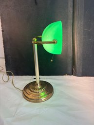 Brass Finish Bankers Lamp W/Green Glass Shade