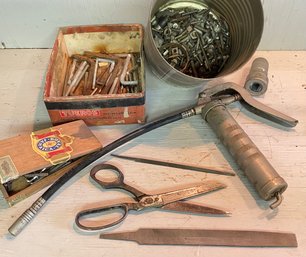 Mixed Lot With Grease Gun, Cigar Box & More