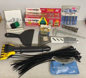 Metric Wrenches, Rain Drain,  Caliper, Ice Scrapers & More Box Lot