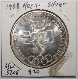 1968 Mexico 0.720 Silver $25 Pesos Olympics Estados Unidos Mexicanos