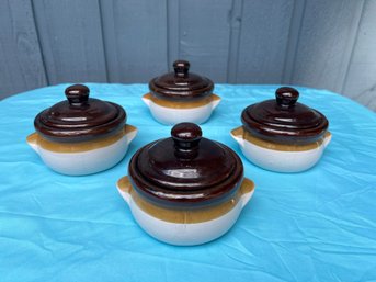 Vintage Lidded Stoneware Serving/Soup Bowls Set Of 4