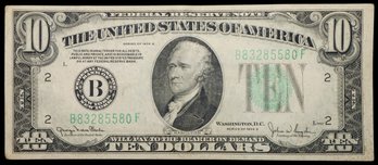 1934-D $10 Federal Reserve Note With Light Green Seal Very Fine