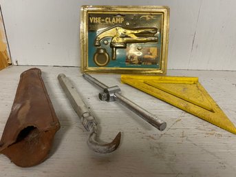 Vise Clamp, Yellow Speed Square Etc Lot