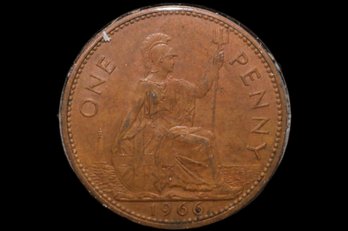 1966 Great Britain UK 1 Penny Queen Elizabeth II Copper Coin
