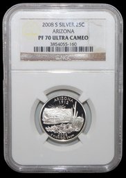 2008-S Silver 25C Arizona PF70 Ultra Cameo NGC