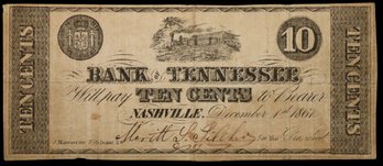 1861 Nashville Tennessee Obsolete Currency Banknote 10 Cents