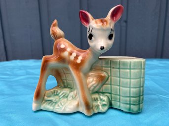 Vintage 1960s Kitsch Deer Retro Planter Decor Pottery Green Glaze 60s Collectible