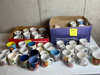HUGE Box Lot, Collectible Ceramic Mugs, Disney, Queen Jubilee, Princess Diana, Wedgwood, Garfield, Smurfs MORE