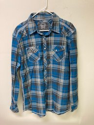 BKE Blue Mens Long Sleeve Pearl Snap Shirt XL