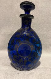 Vintage Hand Blown Cobalt Blue With Silver Floral Decoration Decanter