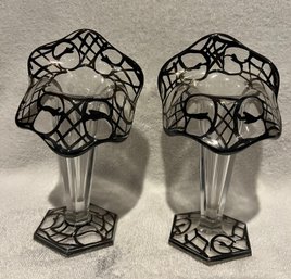 2 Vintage Westmoreland Jack In The Pulpit Candle Holders Vases