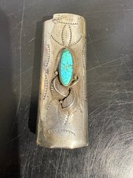 Hand-crafted Native American Silver And Turquoise Lighter Case, By Navajo Artist Kirk Allen