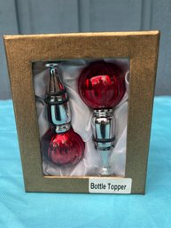 Two Silver Red Bulb Bottle Toppers