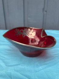 Vintage Viking Silver City Flanders Poppy Silver Overlay Red Divided  Dish