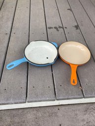 2 Vintage Cast Iron Enamel Frying Pans