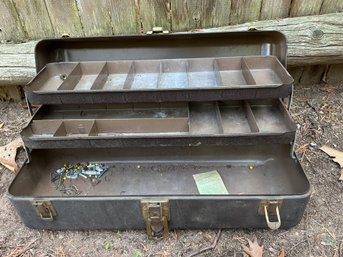 Vintage Metal Tacklebox With Leather Covered Handle
