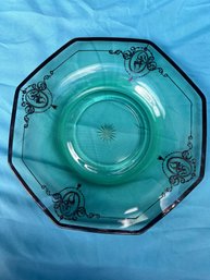 Large Vintage Sterling Silver Floral Overlay Clear Glass Serving & PLatter