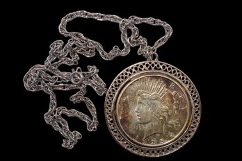 1925 Peace Dollar Pendant With Chain