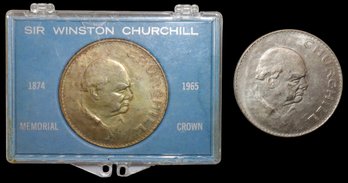 (2) Sir Winston Churchill 1965 Great Britain Crown Coin Queen Elizabeth II