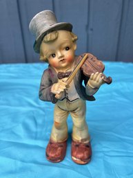 Vintage Hummel Type Boy Playing The Fiddle Figurine Retro Decor