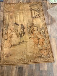 Antique French-Style Jacquard Tapestry, Rococo Court Scene, C. 1900-1930