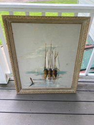 Mid Century Oil Paintings Of Boats