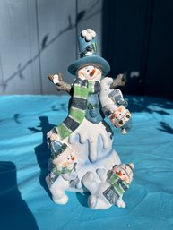 Blue Pastel Humor Snowman Family Figurine