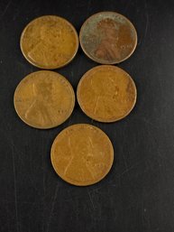 Lot Of 5 Wheat Pennies 1925, 1926, 1927, 1928, 1929