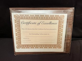 Wooden Plaque With Certificate Of Excellence NOS. For Photos Diploma, Etc..