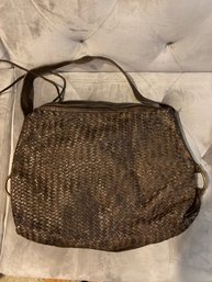 Tano Leather Weave Purse Brown