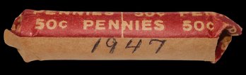 1947 Lincoln Wheat Cent Roll - 50 Coins Total