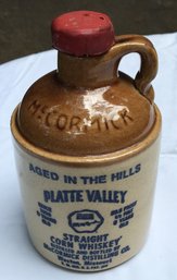 Mid Century McCormick Platte Valley Straight Corn Whiskey Pottery Jug