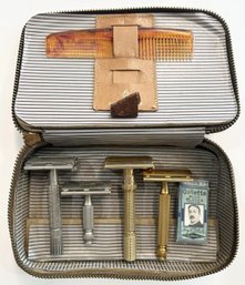 Vintage Shaving Travel Kit Gillette In Leather Zipper Case