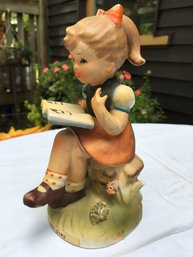 Mid Century 1950s Hummel Copy Erich Stauffer Designed Arnart Creations Girl Reading A Book Porcelain Figurine