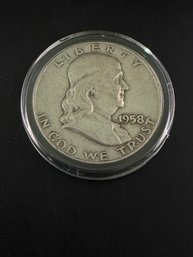 1958-D Ben Franklin Silver Half Dollar