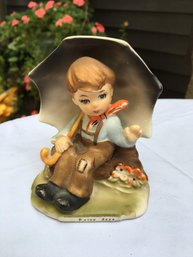 Mid Century 1950s Hummel Copy Arnart Hand Painted Erich Stauffer Porcelain Rainy Day Figurine