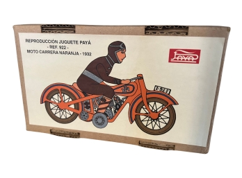 BOXED! Vintage Paya Re Motorcyclye Tin Toy No. 922 Moto Carrera Naranja 1932 - Made In Spain